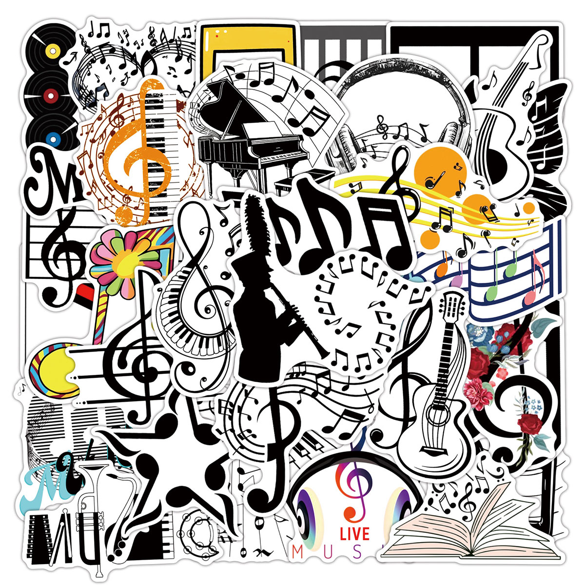 Musical Instrument Tabla - 50 Music-Themed Stickers with Musical Notes,